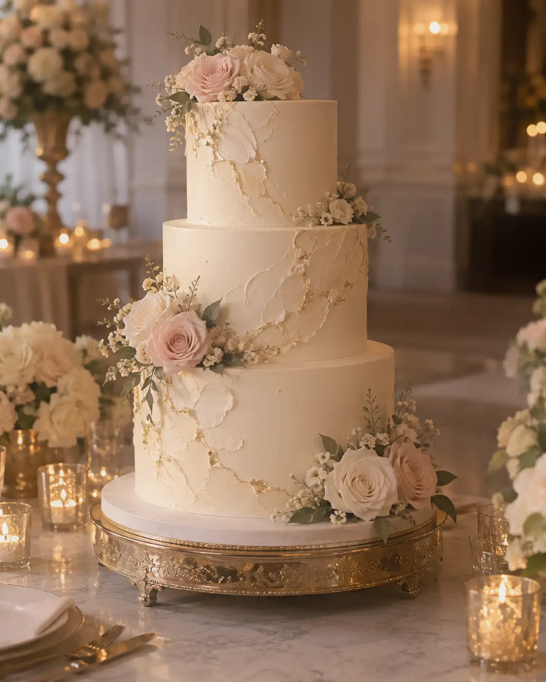 Pastel de 3 pisos para boda o XV años en paquete Luxury Evenlux