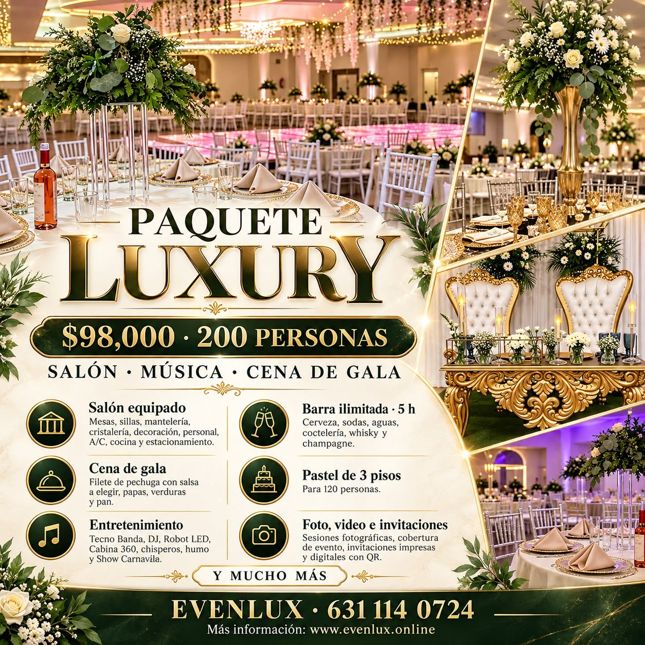 Paquete Luxury Evenlux para Salón La Cueva Nogales Sonora