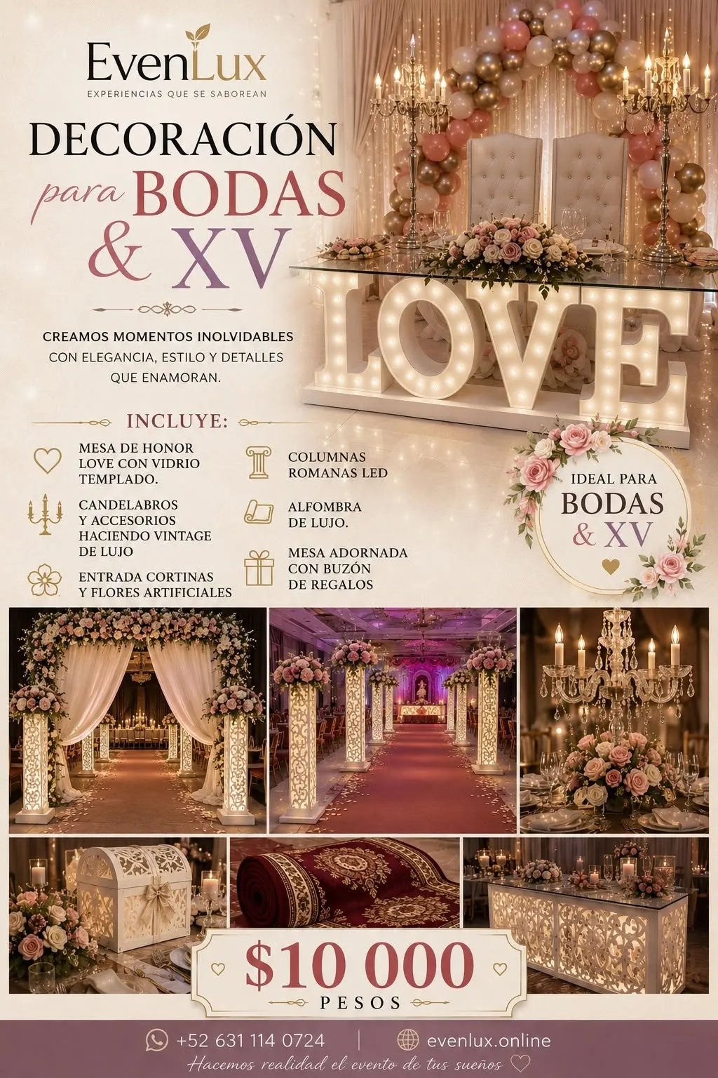 Decoración Evenlux para bodas y XV años